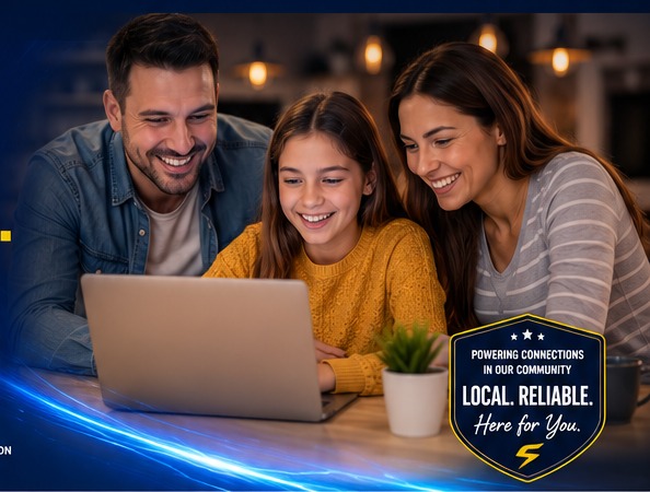 Family using a laptop at home